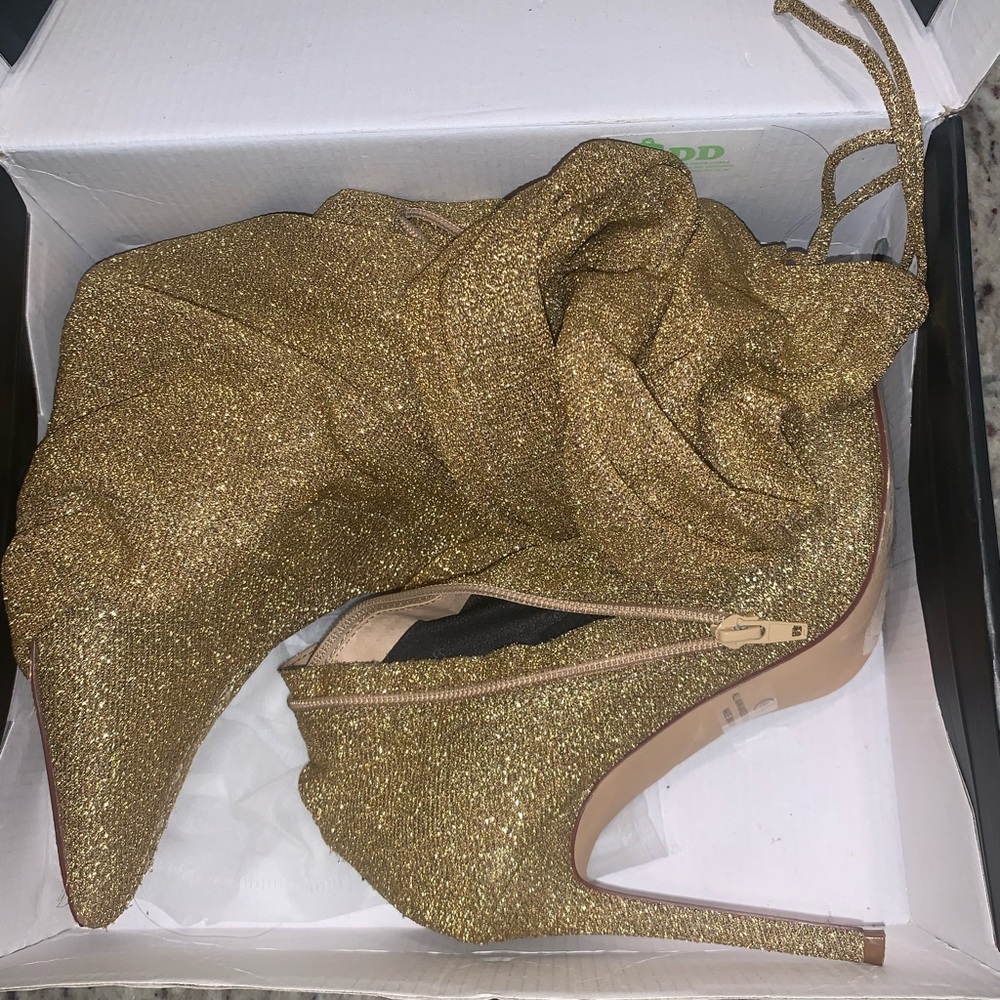 Glitter gold thigh high boots